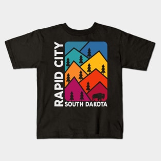 Rapid City South Dakota Vintage Mountains Bison Kids T-Shirt